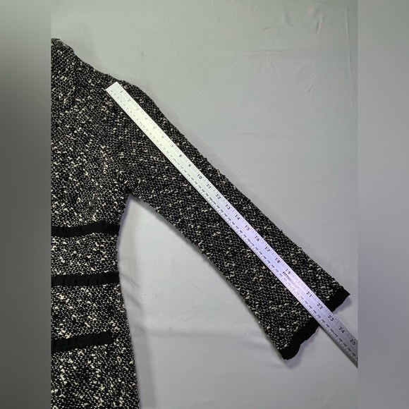 Gorgeous Nanette Lepore Black Cream Tweed Coat Jacket Ribbon Trim - L - Picture 11 of 15